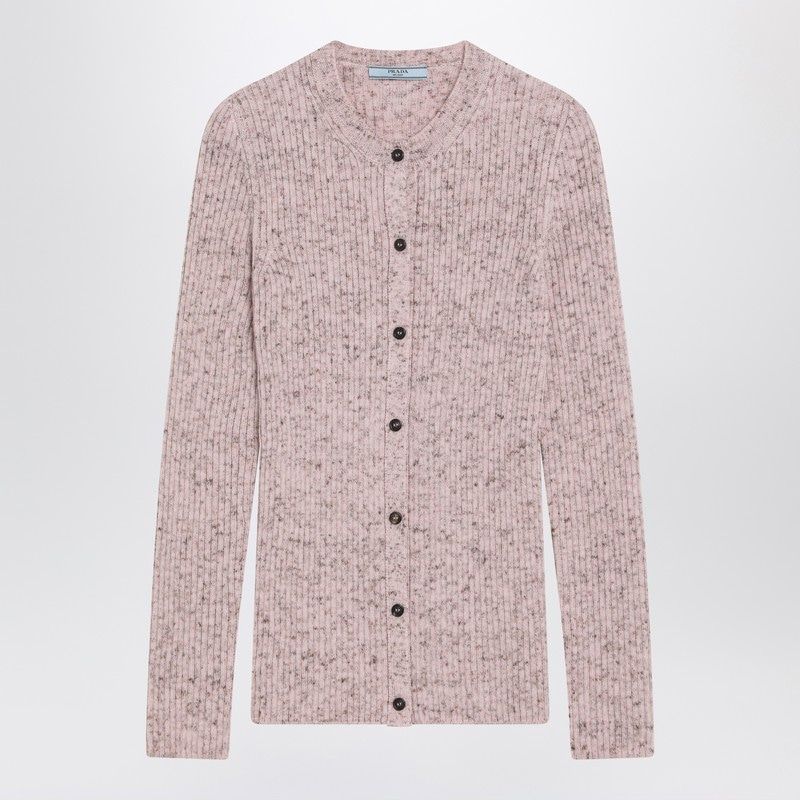 PRADA Ribbed Wool Cardigan with Crew Neck - Slim Fit
