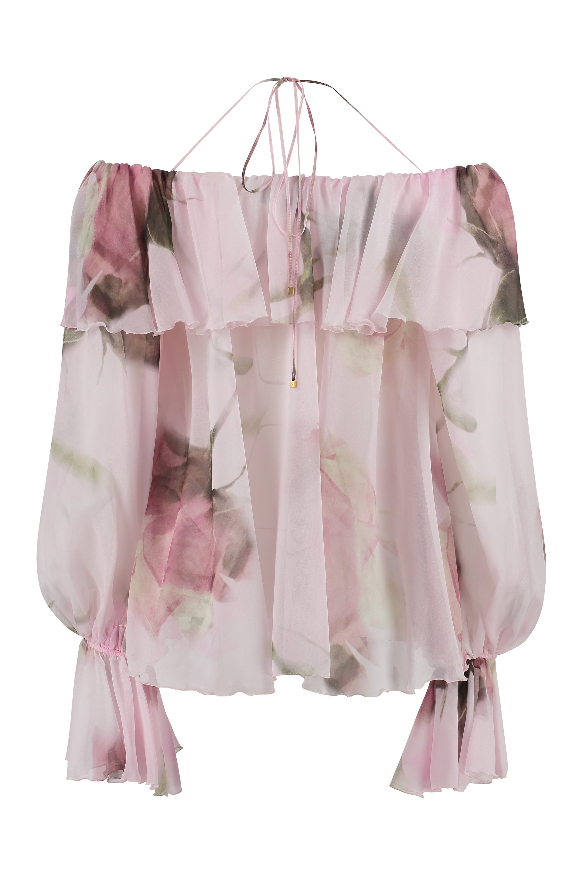 BLUMARINE Floral Off-the-Shoulder Mini Silk Blouse
