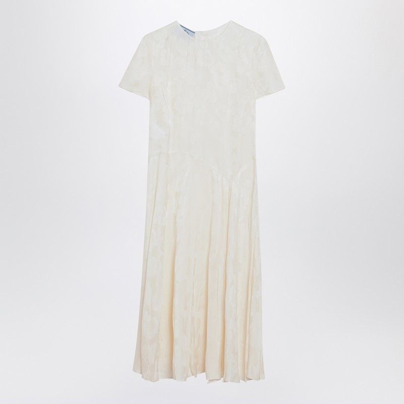 PRADA Elegant Round-Neck Dress in Damask Silk Blend