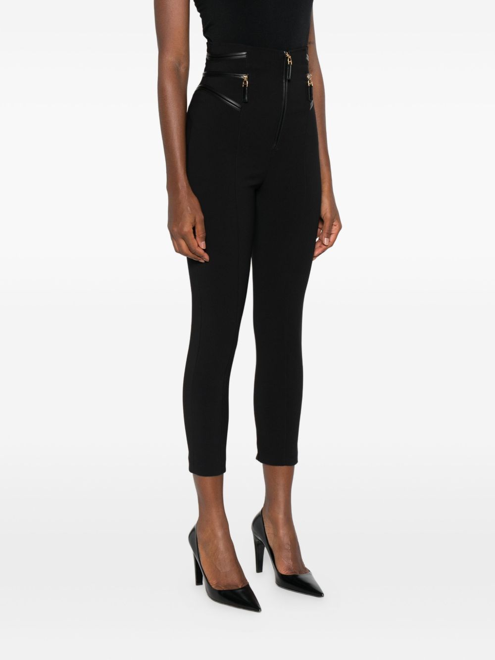 ELISABETTA FRANCHI Ankle-Length Crepe Trousers with Decorative Zip Details