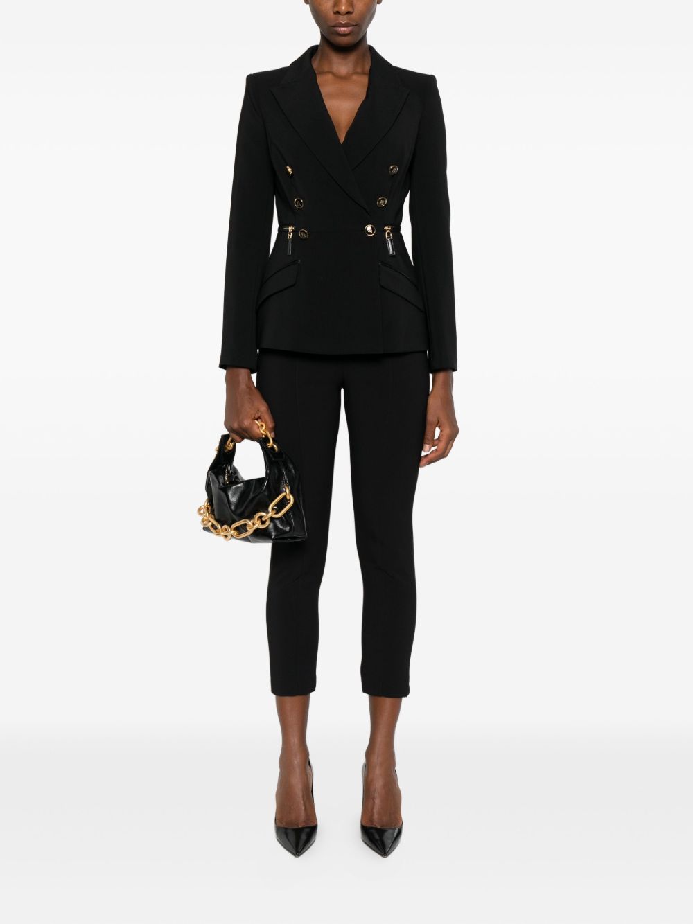 ELISABETTA FRANCHI Ankle-Length Crepe Trousers with Decorative Zip Details