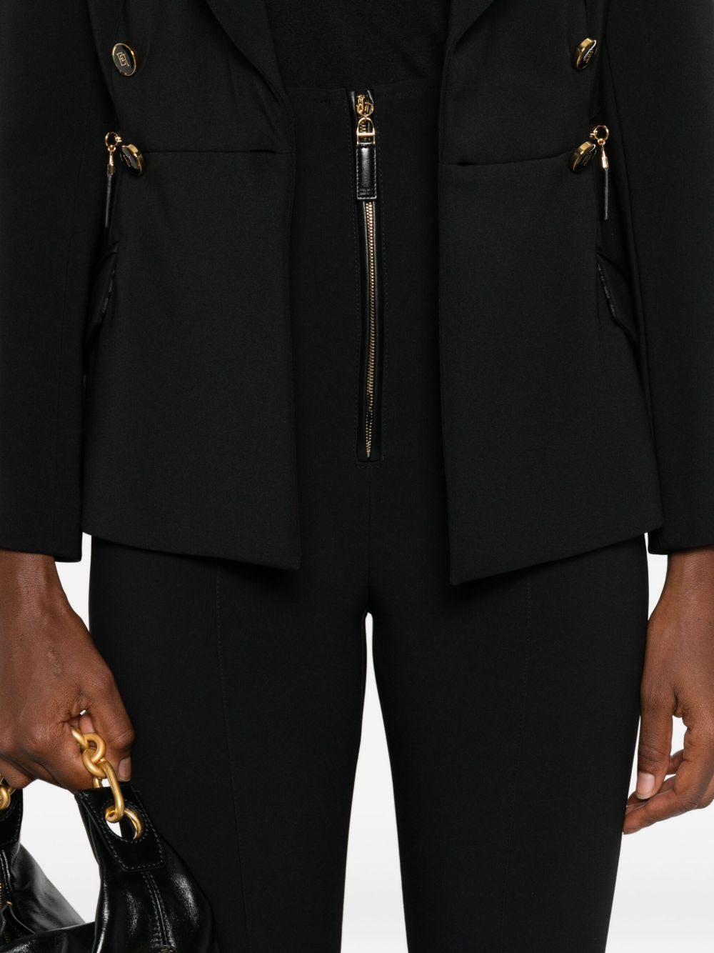 ELISABETTA FRANCHI Ankle-Length Crepe Trousers with Decorative Zip Details