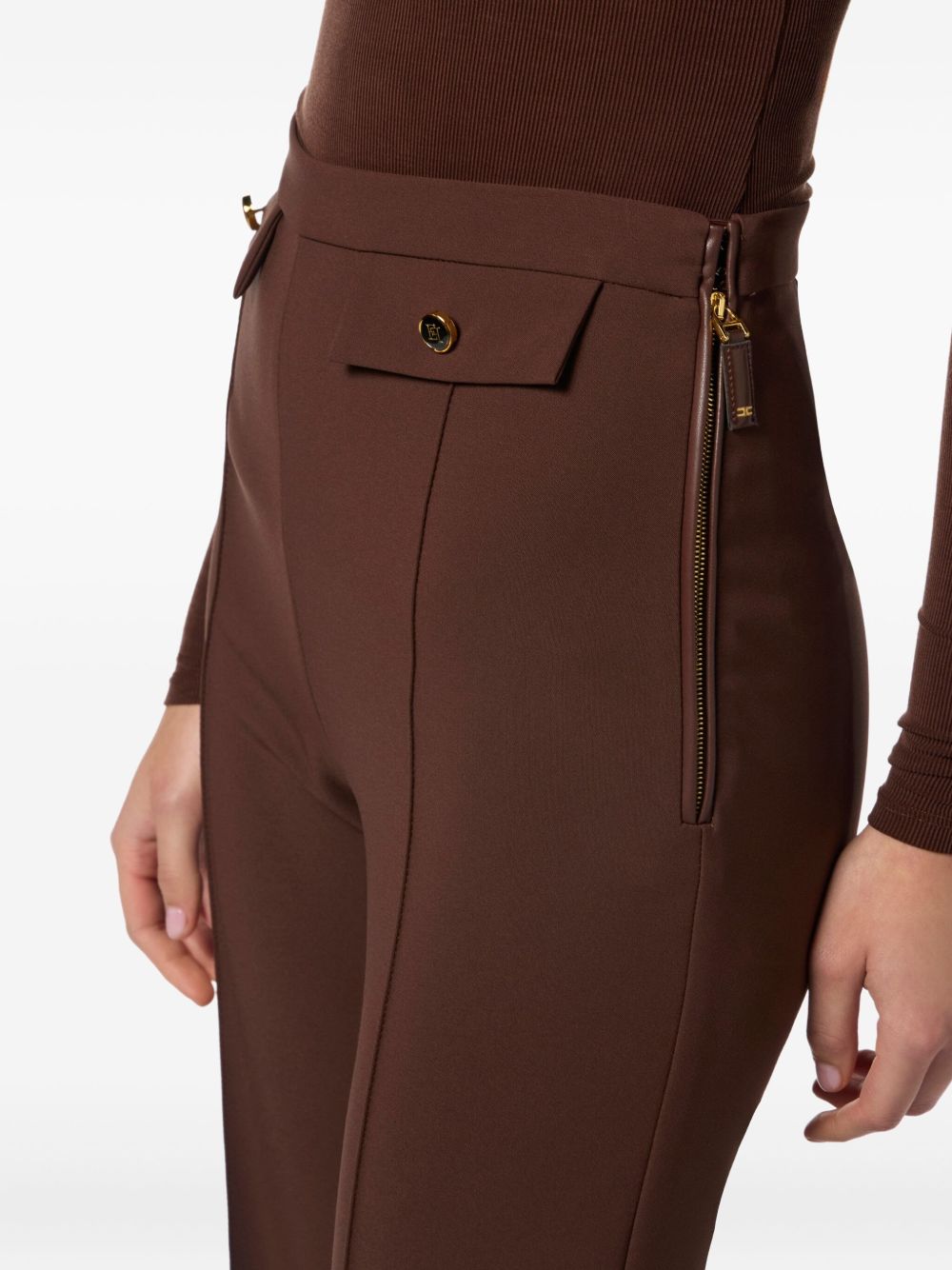 ELISABETTA FRANCHI High Waist Flared Trousers with Button Details