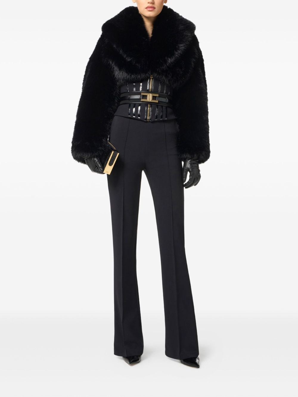 ELISABETTA FRANCHI Lightweight Crepe Trousers with Jewel Chain Accents