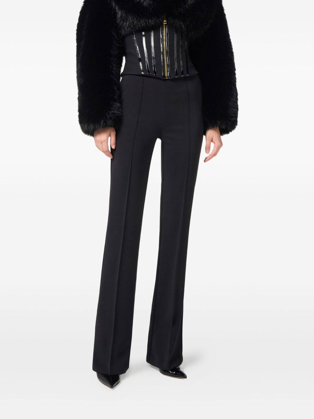 ELISABETTA FRANCHI Lightweight Crepe Trousers with Jewel Chain Accents