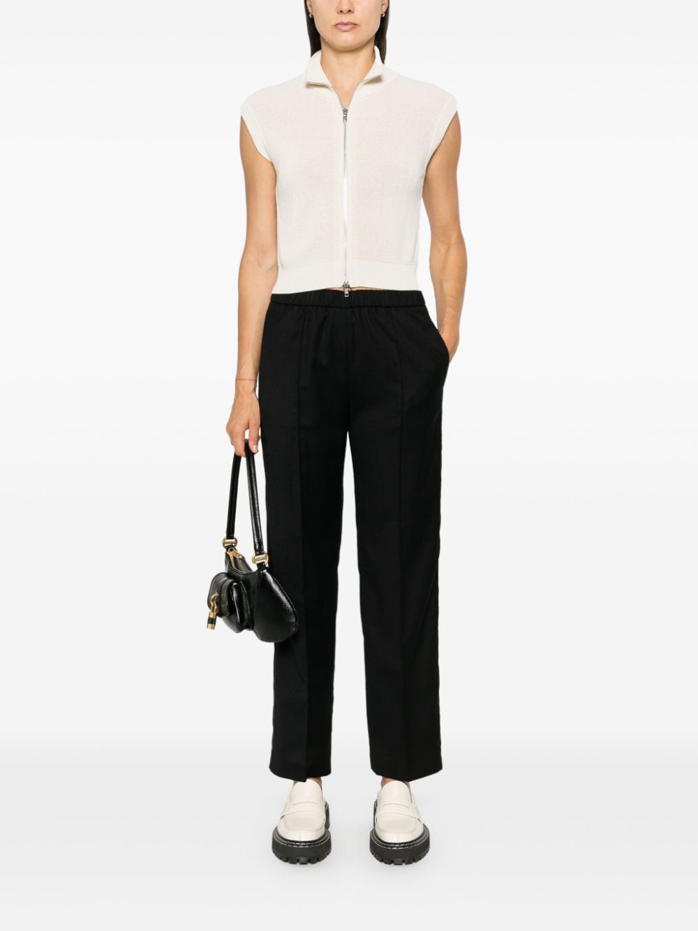 FABIANA FILIPPI Mid-Rise Wool Blend Trousers with Bead Embellishment