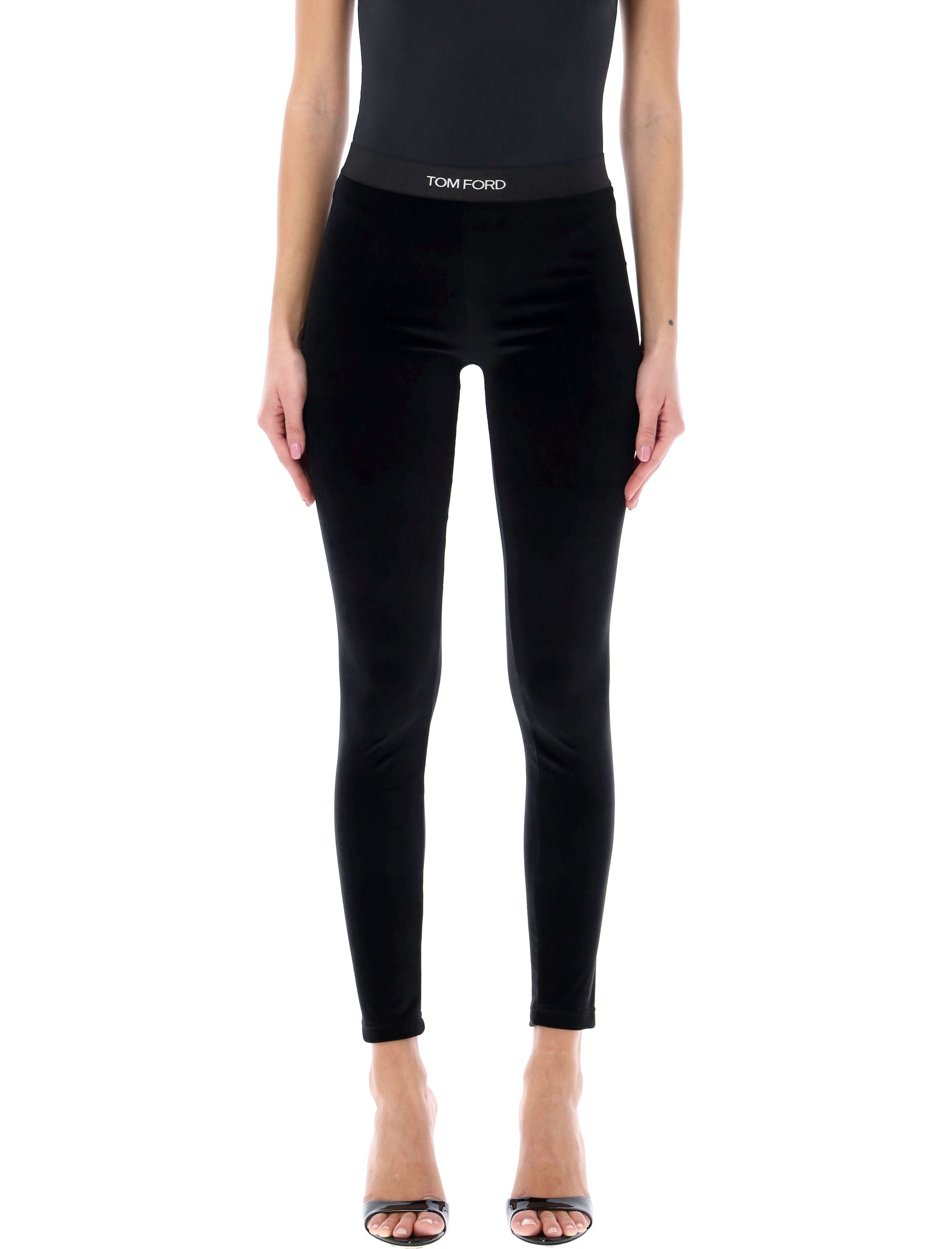 TOM FORD Stretch Velour High-Waisted Leggings - Size S