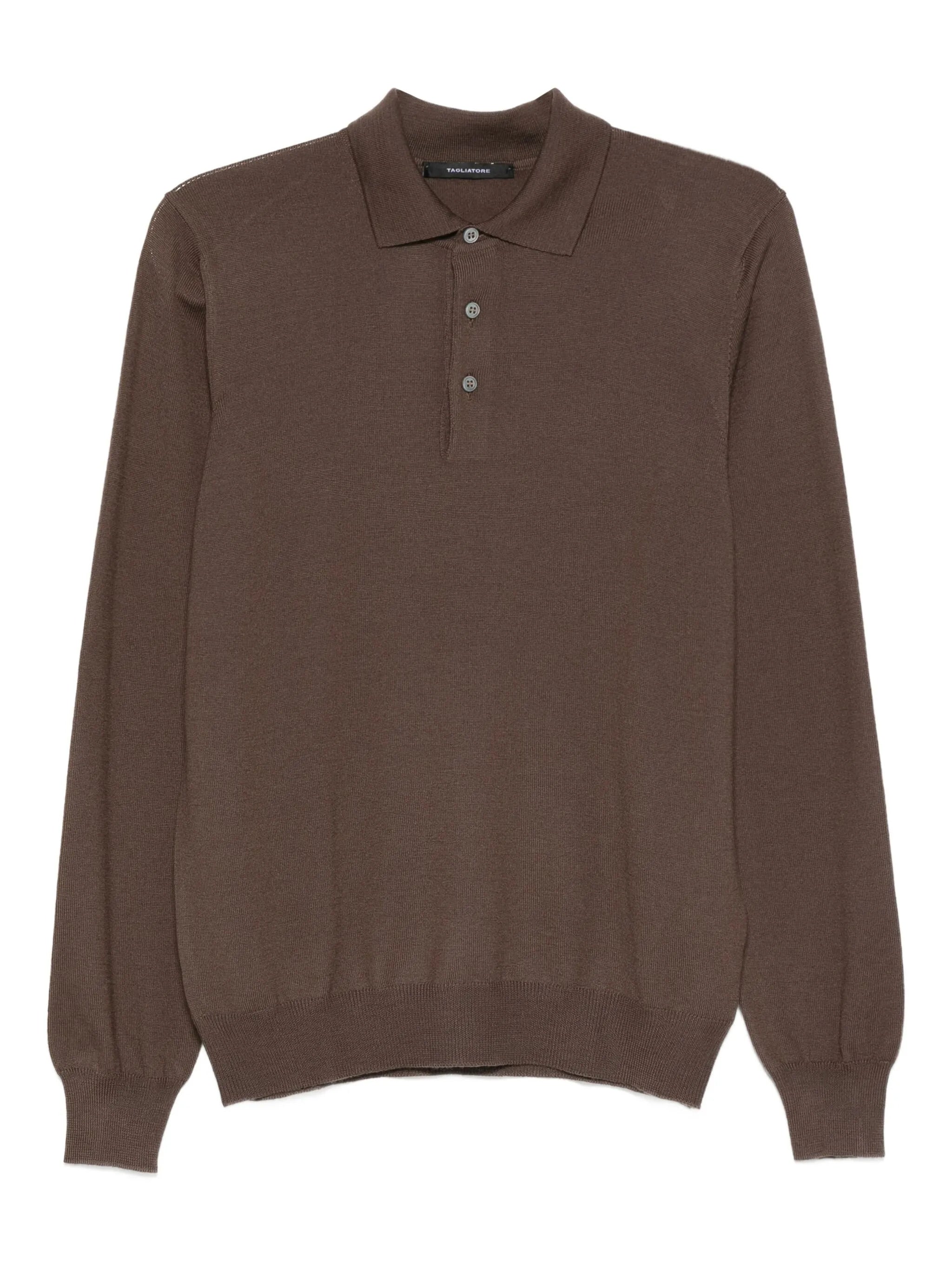TAGLIATORE Classic Long Sleeve Wool Polo Shirt for Men
