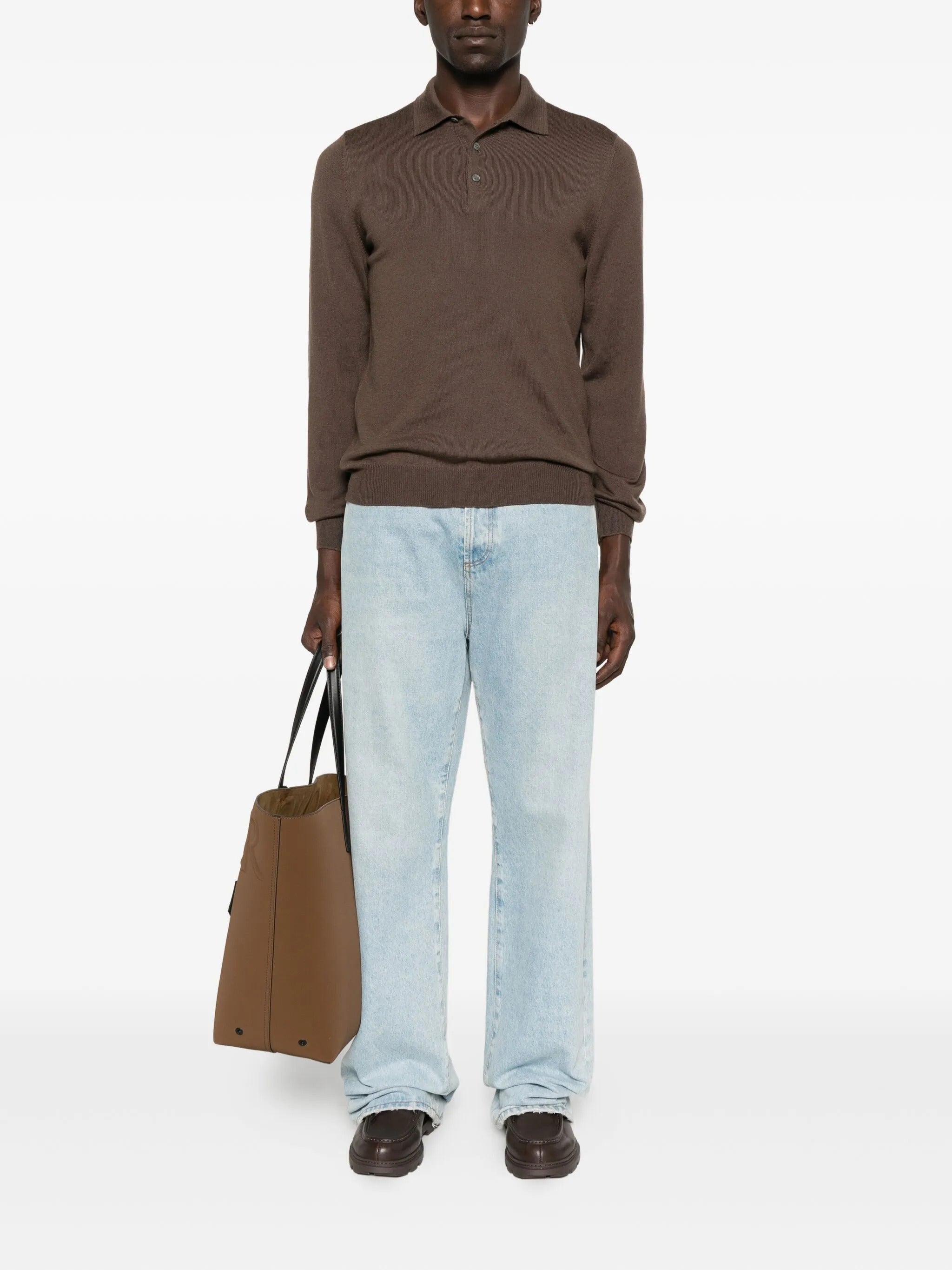 TAGLIATORE Classic Long Sleeve Wool Polo Shirt for Men