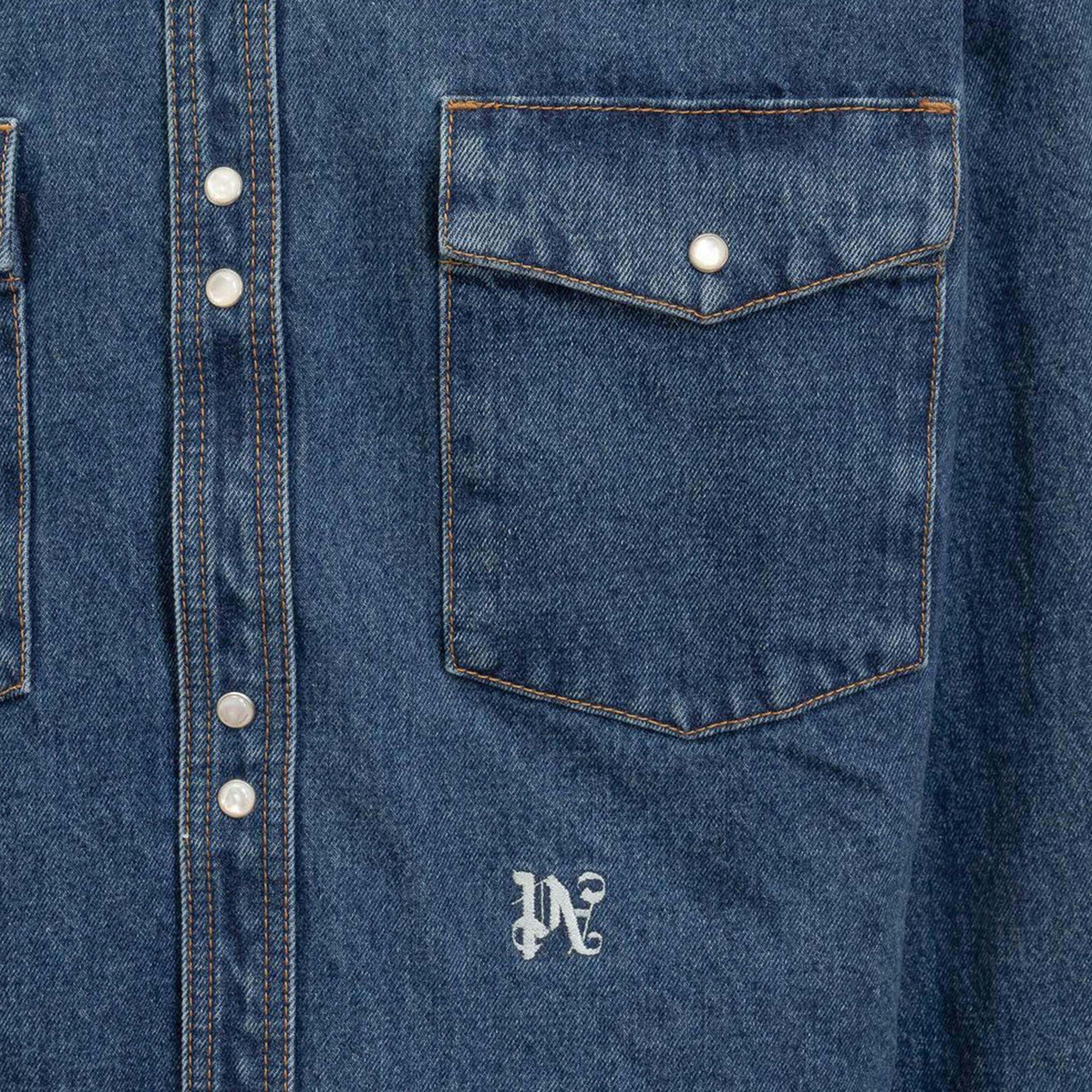PALM ANGELS Long Sleeve Denim Shirt for Men