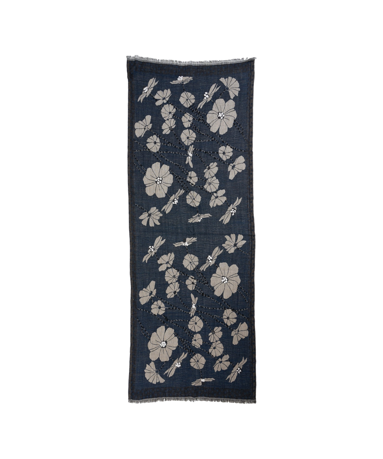 PALOMBINA Floral-Print Scarf with Elegant Fringe Details - 184 x 64 cm