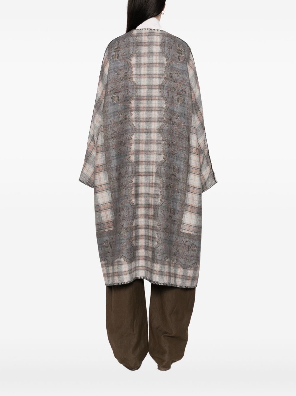 PIERRE LOUIS MASCIA Wool Kimono with Checkered Design for Women