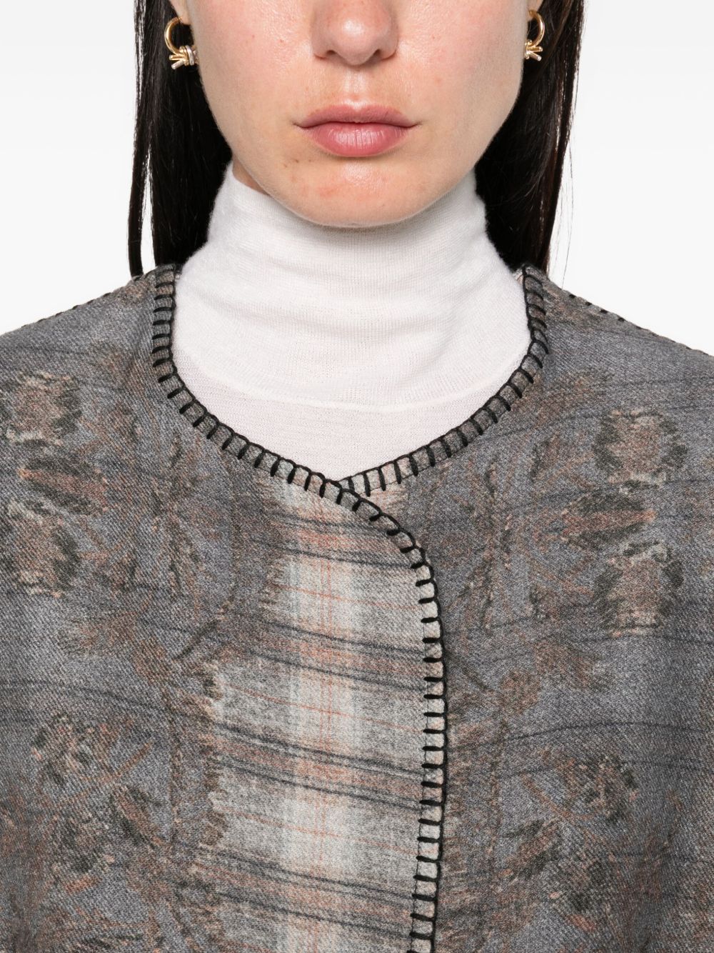 PIERRE LOUIS MASCIA Wool Kimono with Checkered Design for Women