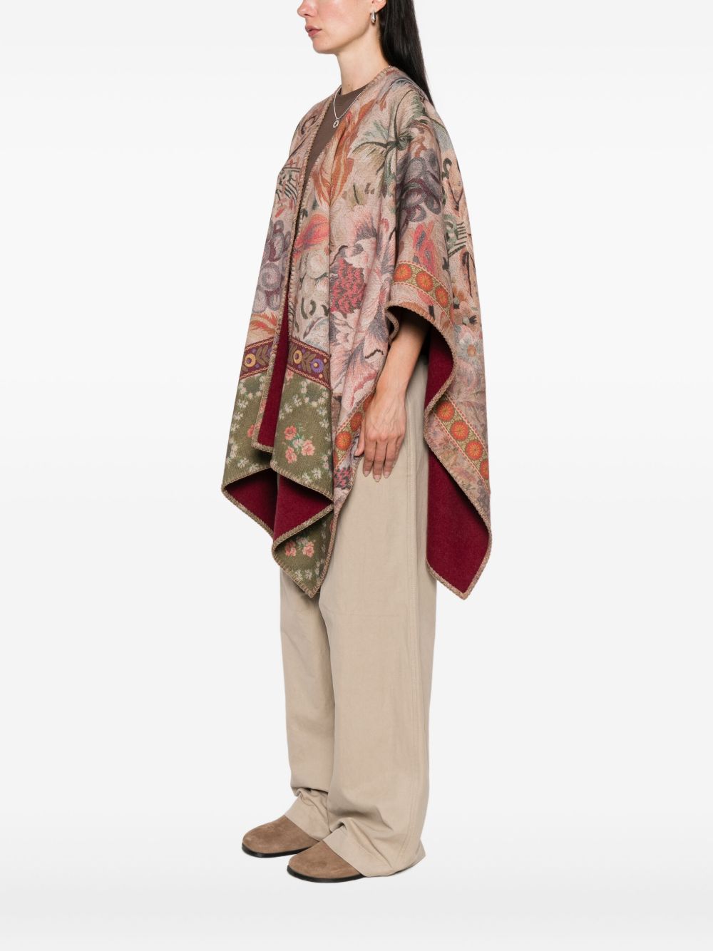 PIERRE LOUIS MASCIA Floral Tapestry Wool Printed Poncho