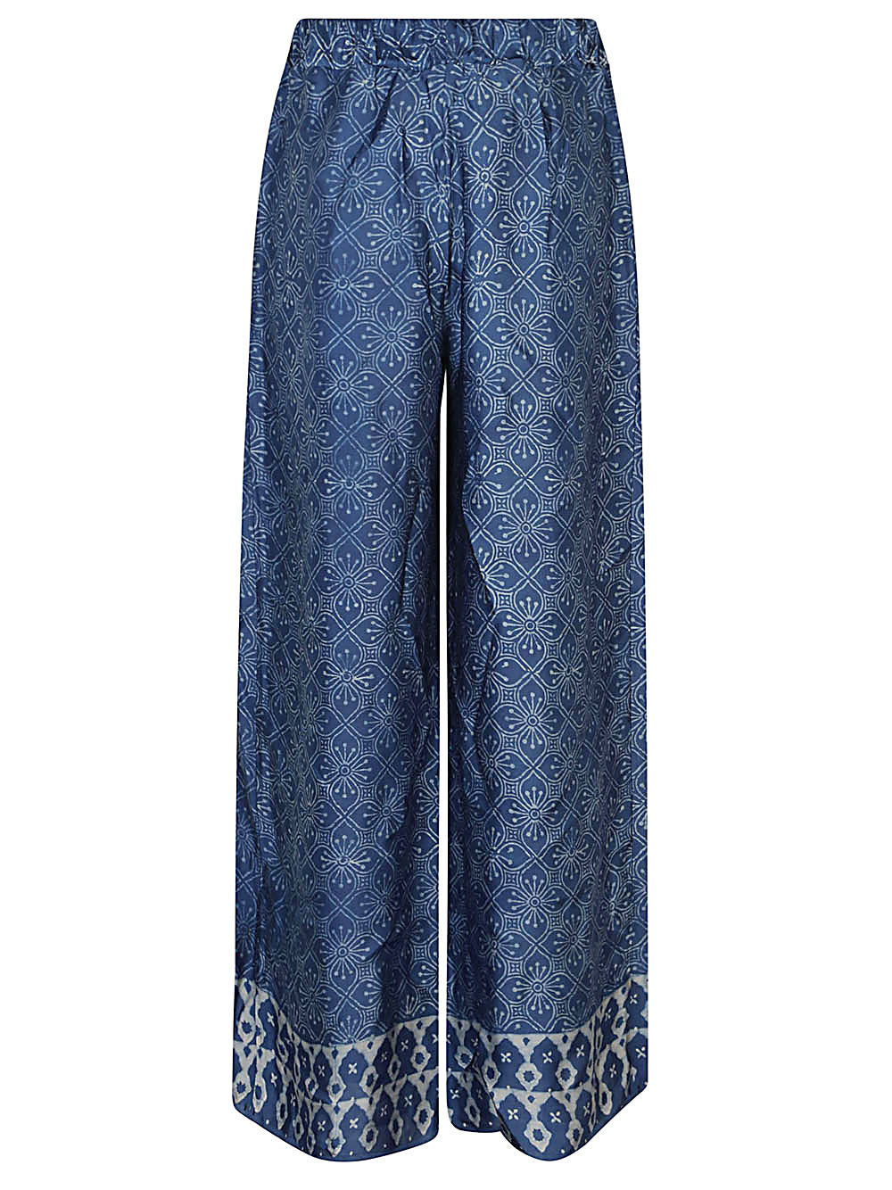 OBIDI Wide Leg Ethnic Print Silk Trousers
