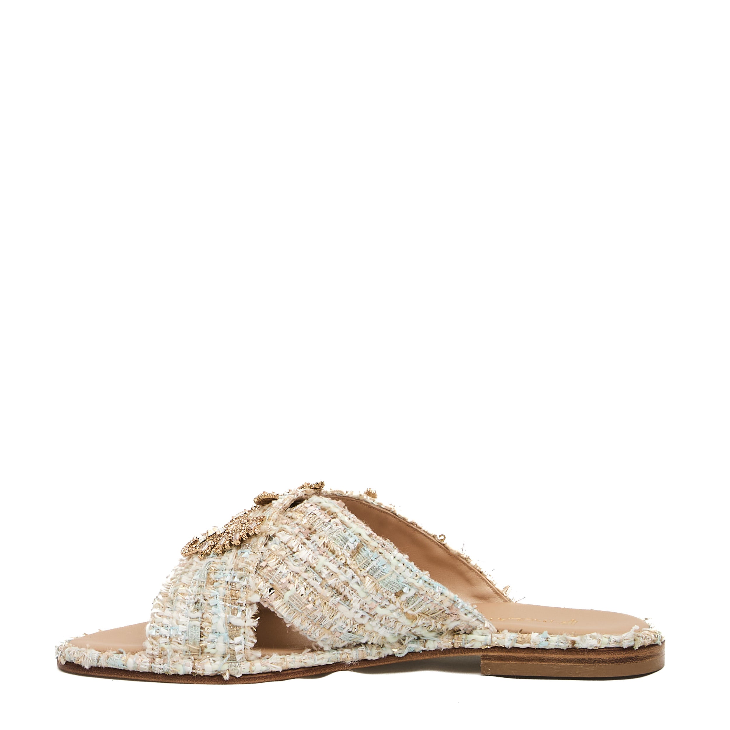 PAOLA FIORENZA Elegant Boucle Sandals with Strass Embellishment