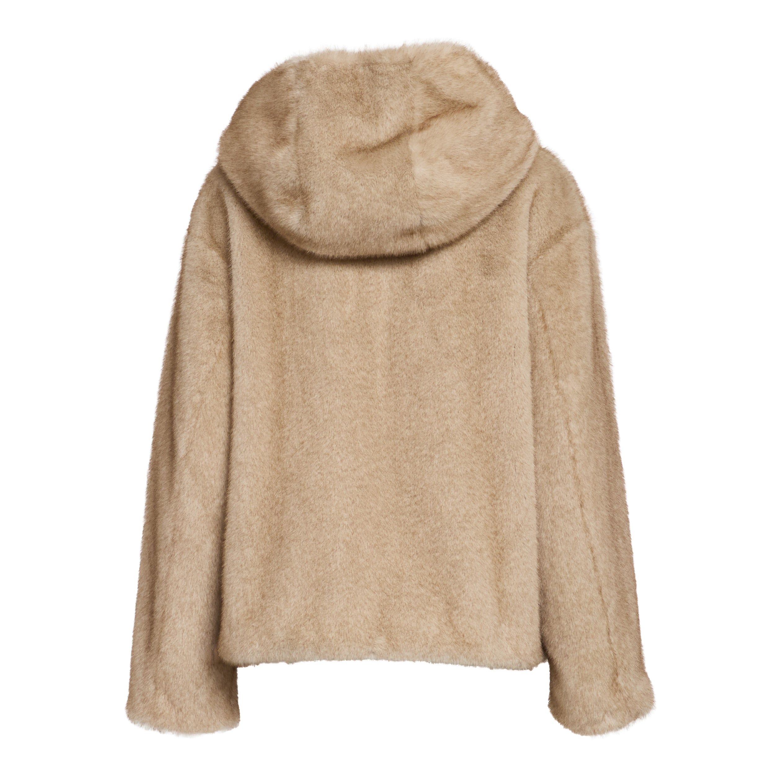 PAROSH Faux Fur Jacket with Double Zipper - 65 cm Length