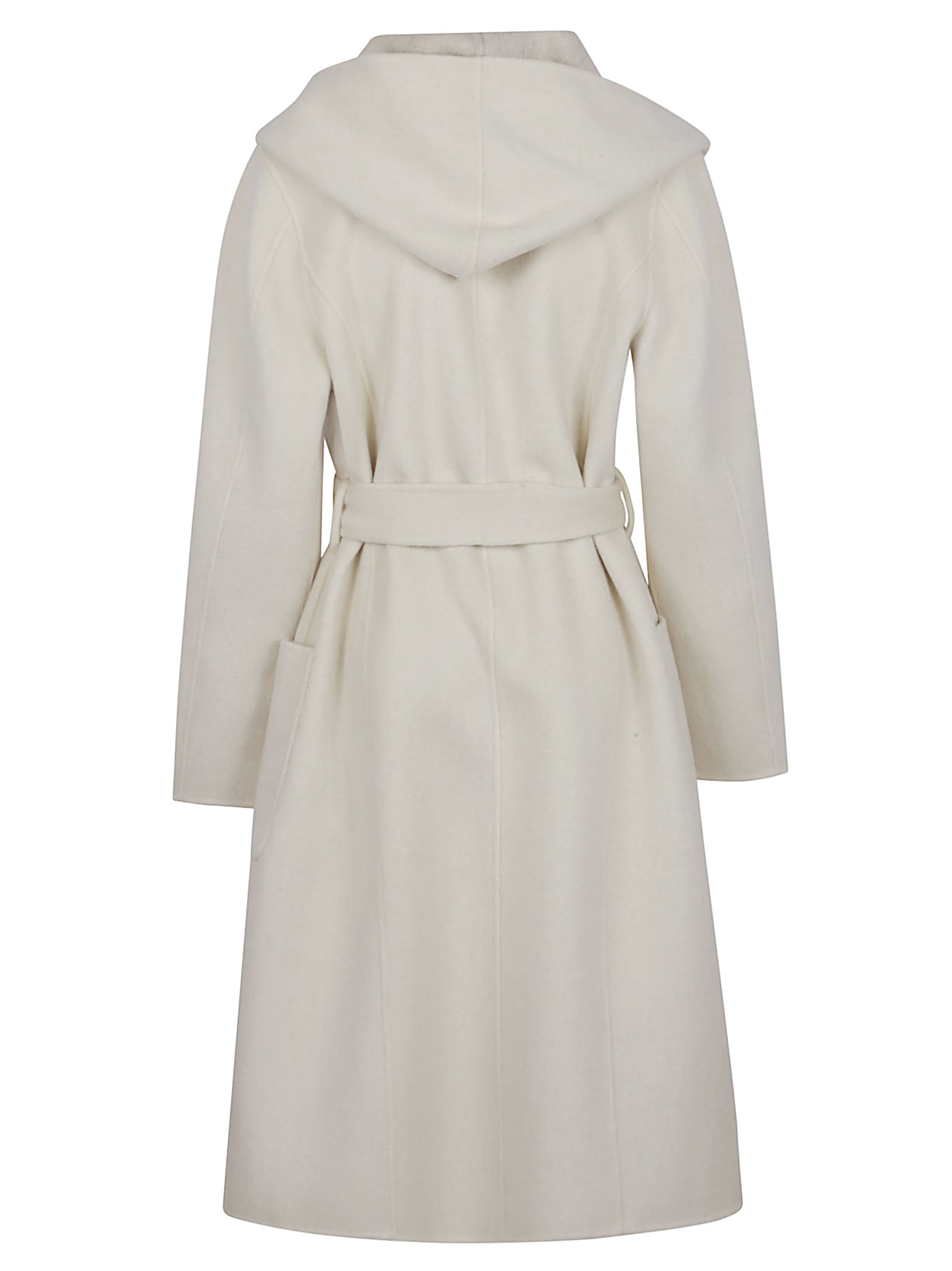 PAROSH Knee-Length Hooded Wool Jacket with Belt for Women