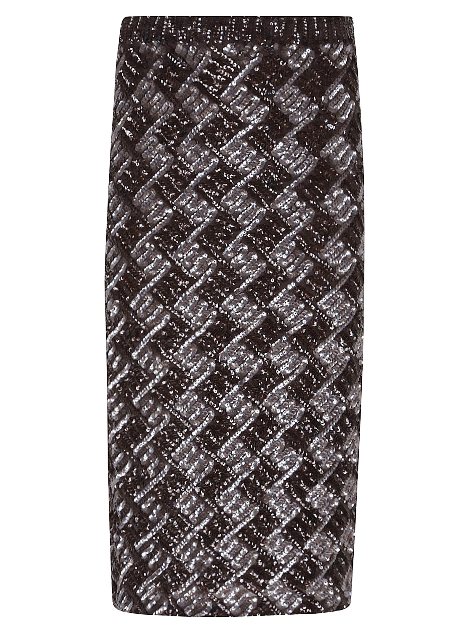 PAROSH Full-Sequin Midi Skirt with Elastic Waistband