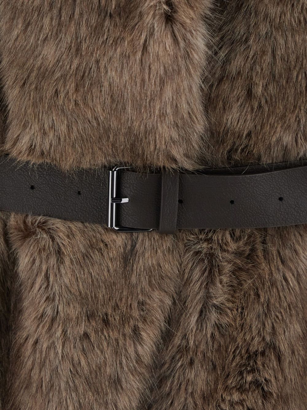 PAROSH Stylish Faux Fur Vest with Belt for Women