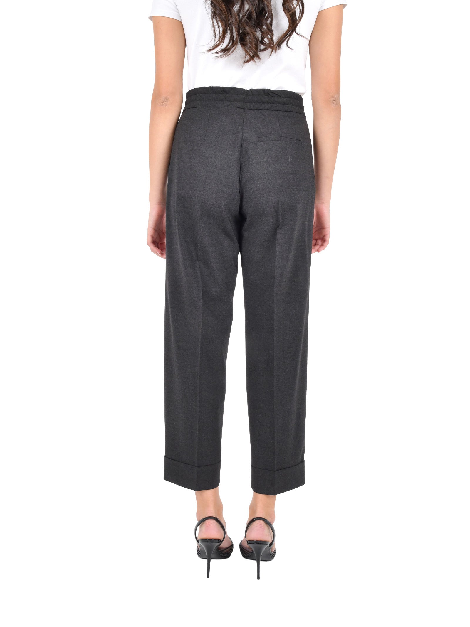 PAROSH Cropped Stretch Wool Trousers with Drawstring Waist for Women