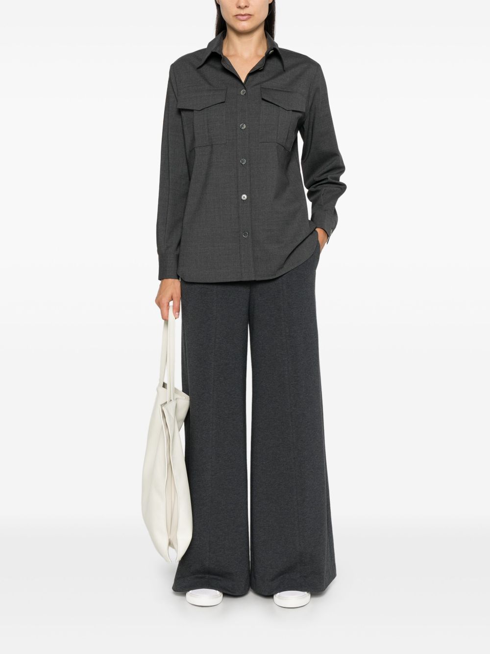 PAROSH Stretch Wool Shirt with Flap Chest Pockets - Women’s Fit