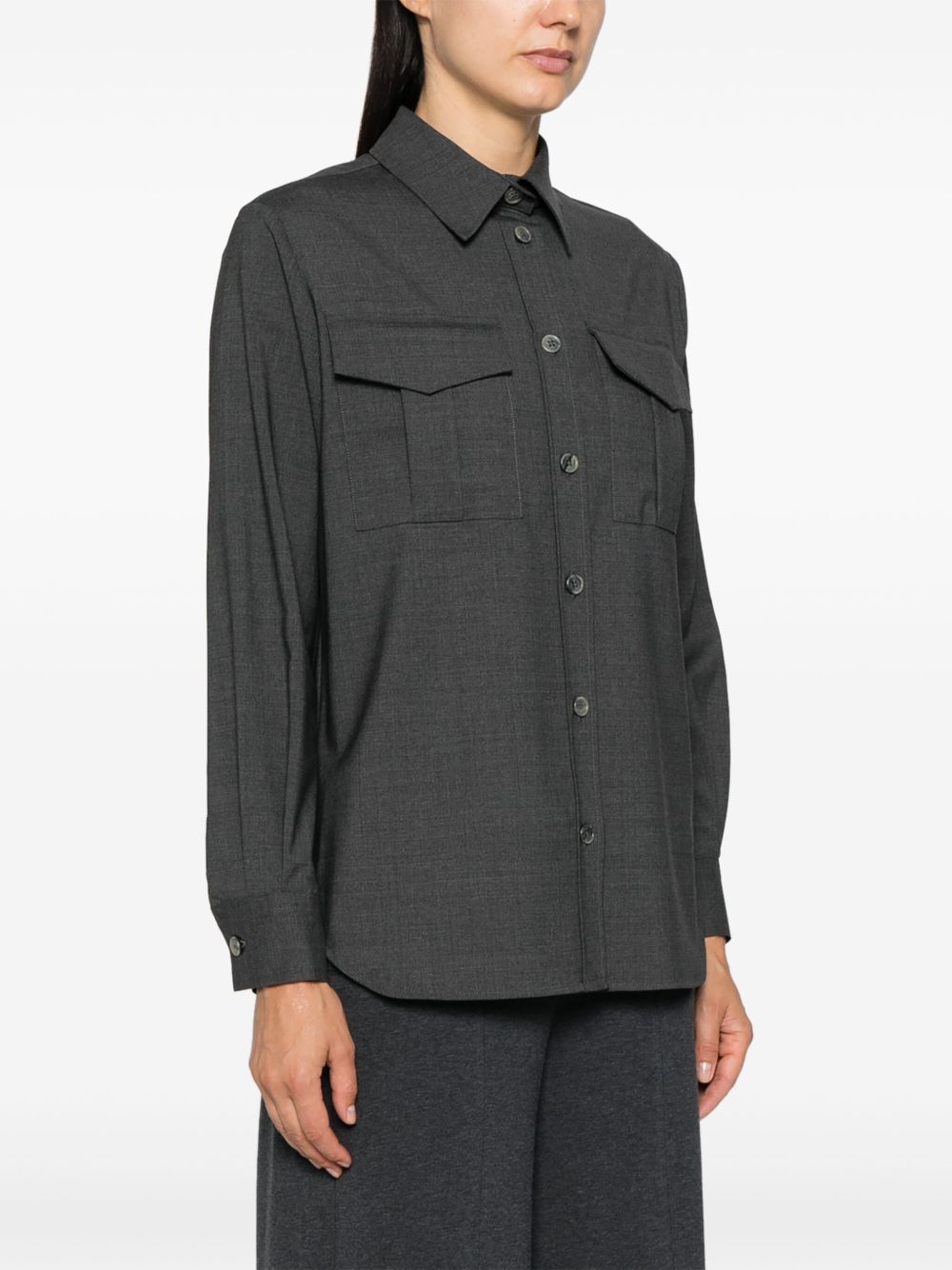 PAROSH Stretch Wool Shirt with Flap Chest Pockets - Women’s Fit