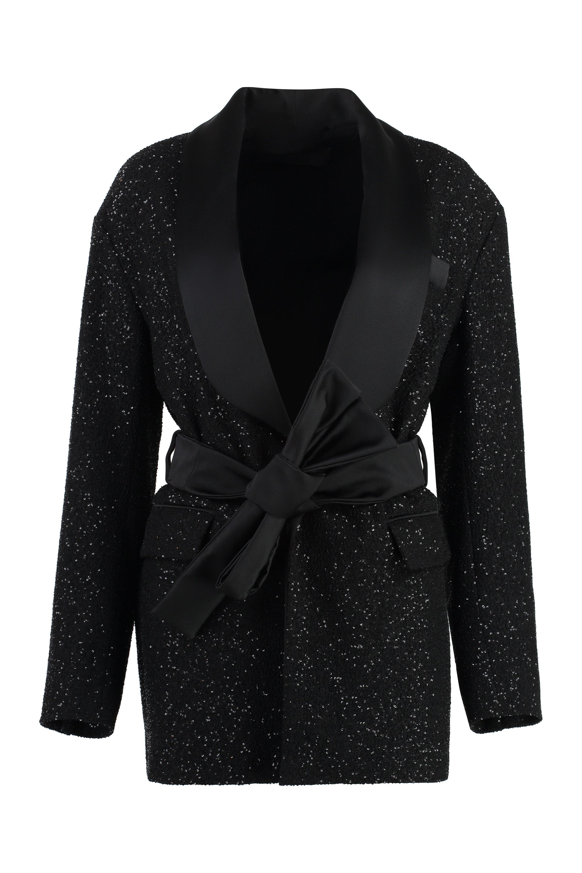 MAX MARA Sequin Blazer with Satin Lapel and Coordinated Waist Belt