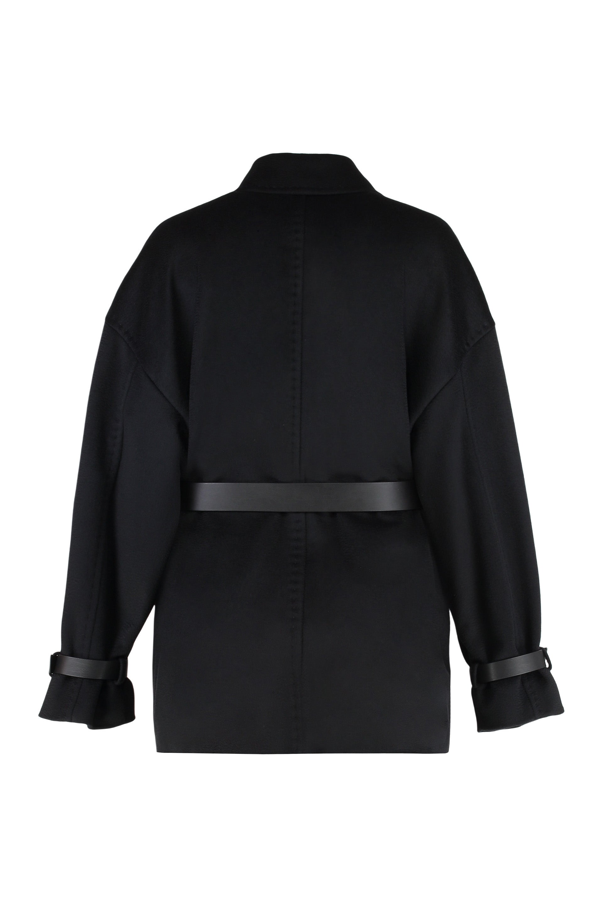MAX MARA STUDIO Double-Breasted Virgin Wool Jacket with Waist Belt