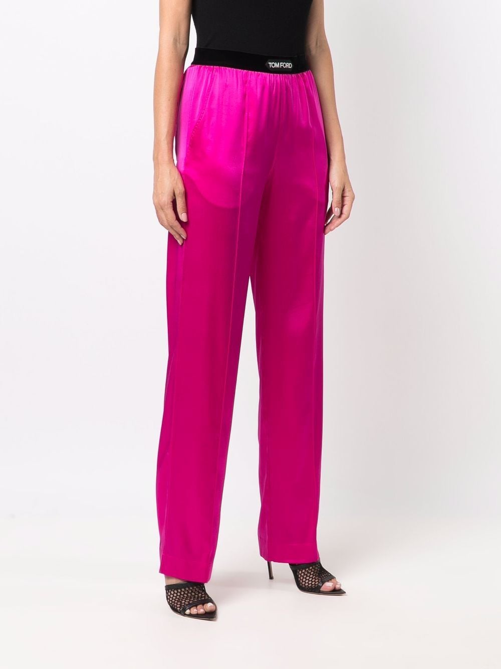 TOM FORD High-Waisted Silk Trousers with Velvet Trim