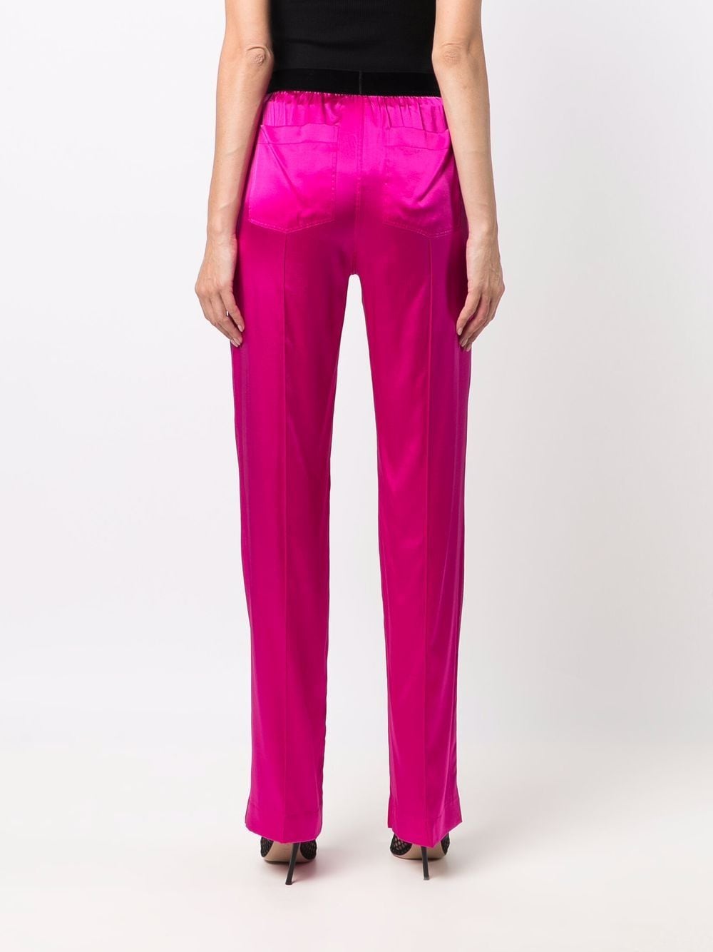 TOM FORD High-Waisted Silk Trousers with Velvet Trim