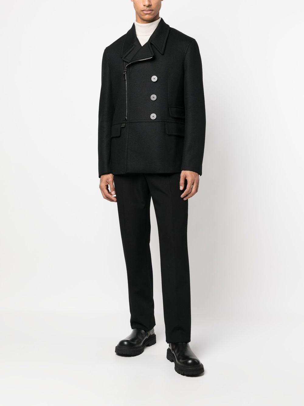 NEIL BARRETT Slim Zip-Up Peacoat for Men