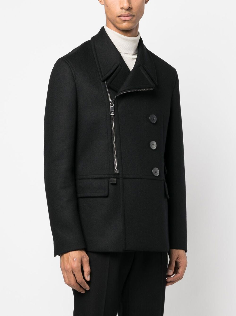 NEIL BARRETT Slim Zip-Up Peacoat for Men