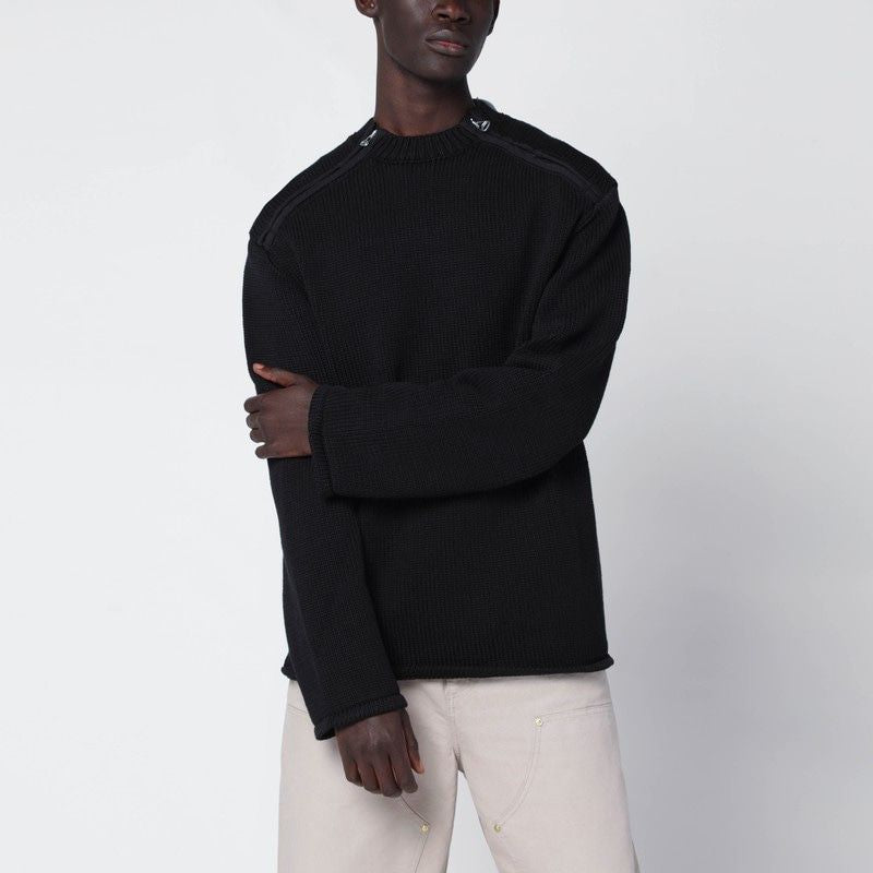 OAMC Men's Cotton Sweater with Shoulder Zip Details