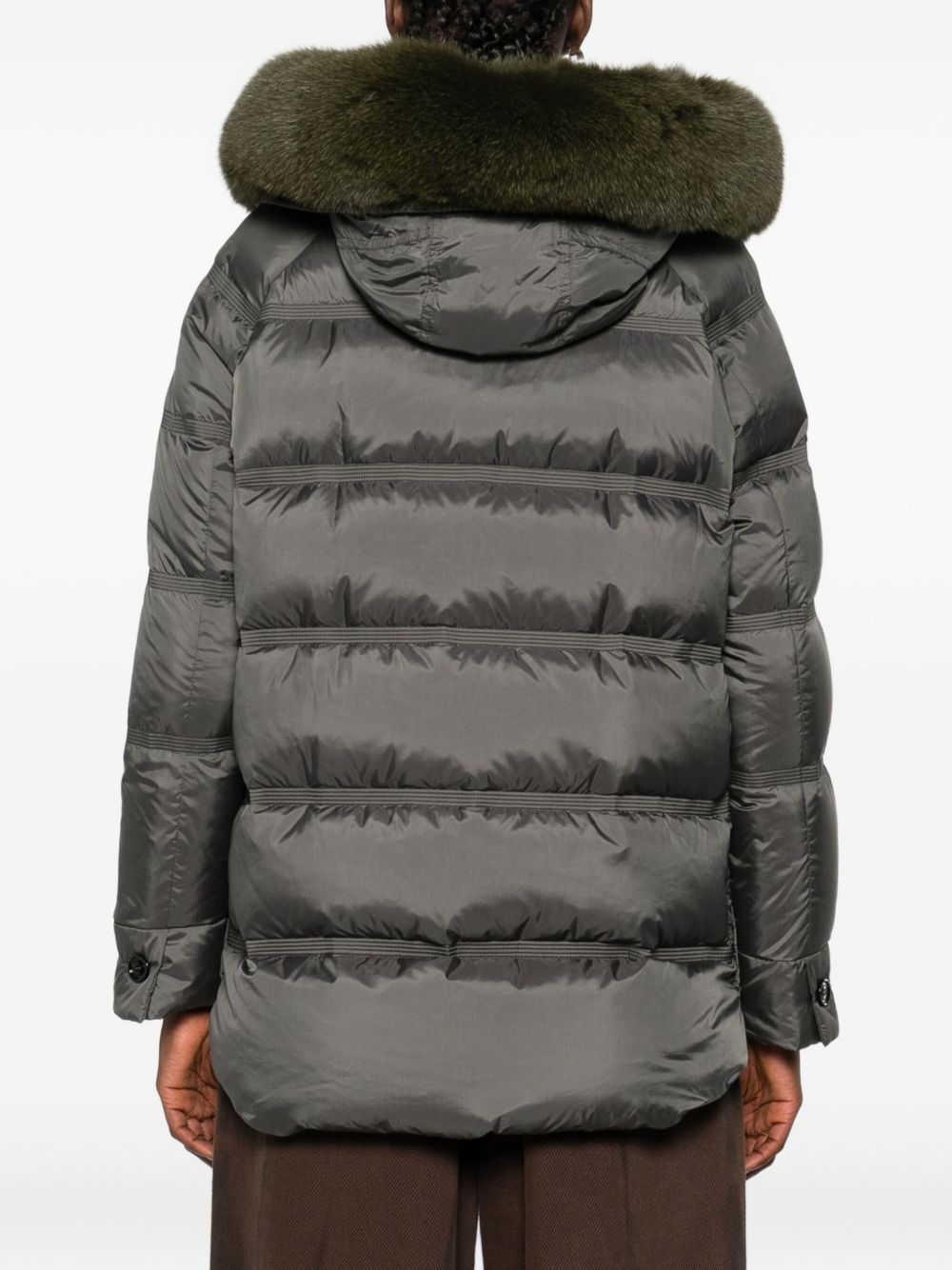 PEUTEREY Quilted Fur Trim Hooded Jacket for Women