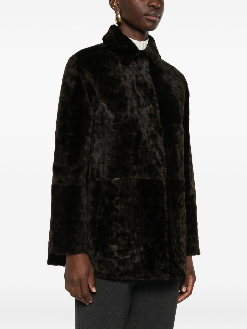 FURLING BY GIANI Leopard Print Shearling Leather Jacket with Collared Neckline for Women