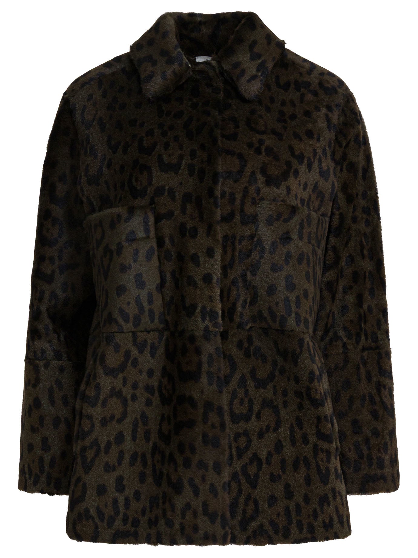 FURLING BY GIANI Mini Leather Leopard Print Military Coat