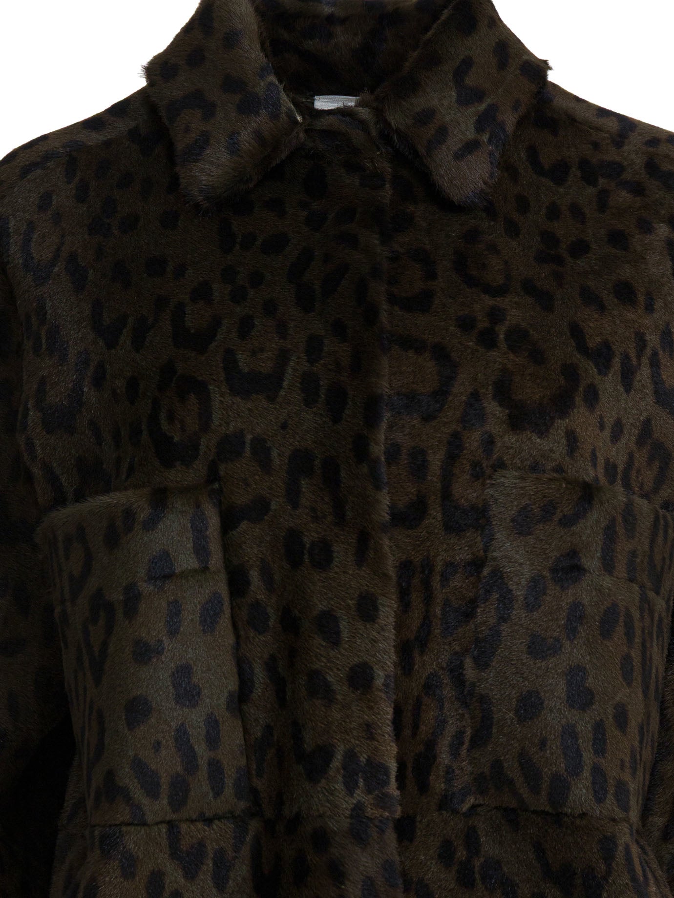 FURLING BY GIANI Mini Leather Leopard Print Military Coat