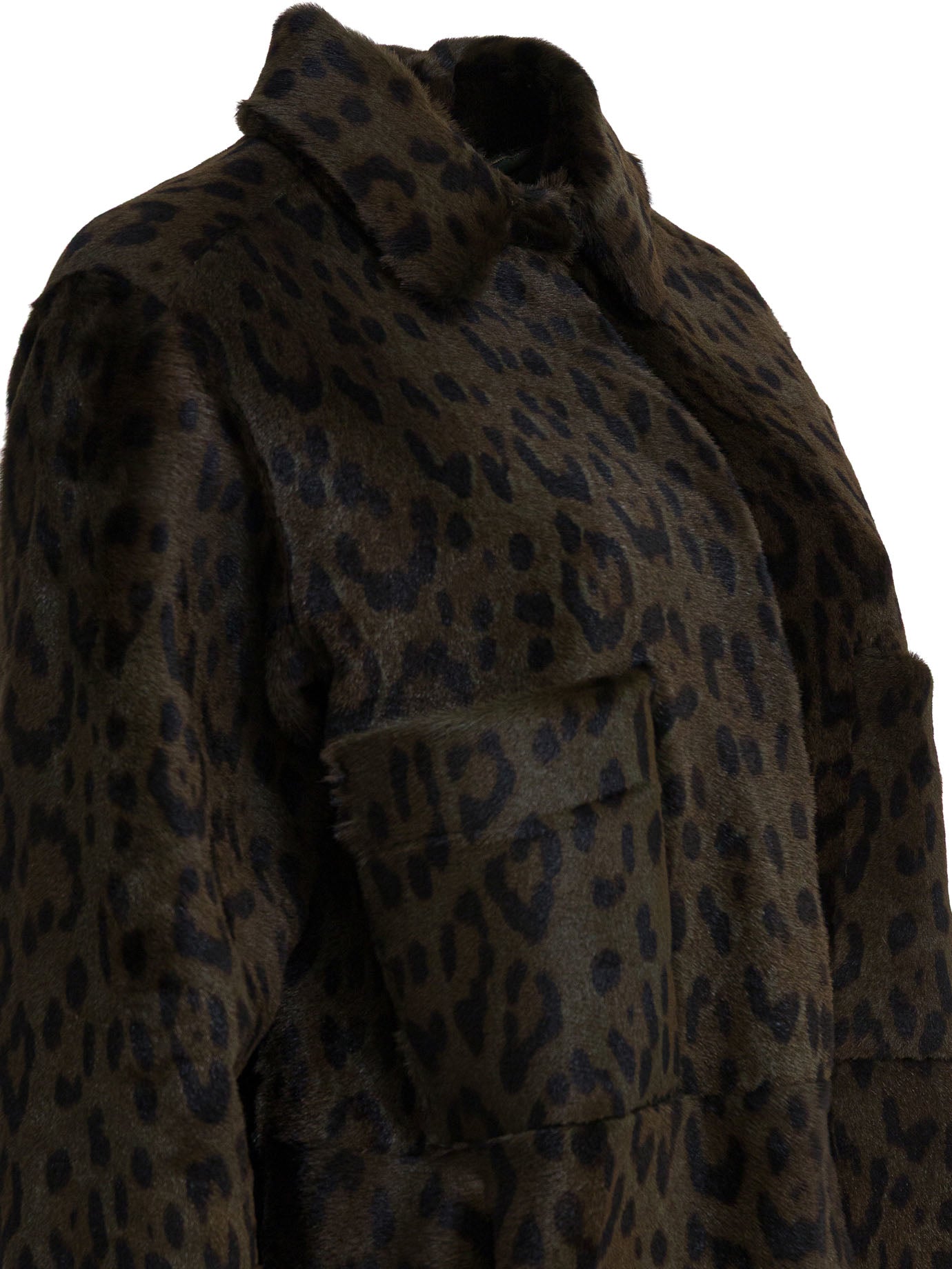 FURLING BY GIANI Mini Leather Leopard Print Military Coat
