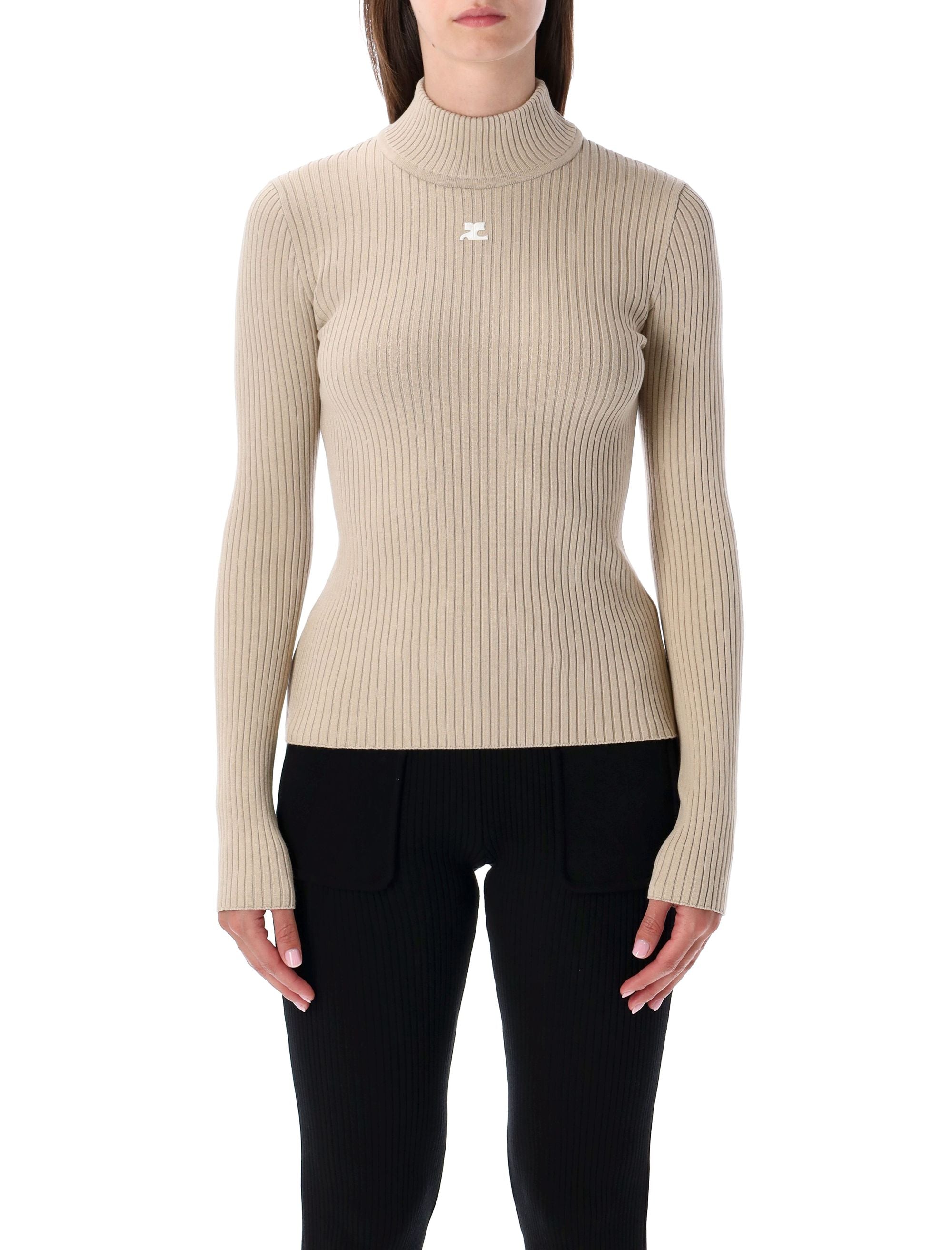 COURREGÈS Rib Knit Mock Neck Sweater - Slim Fit