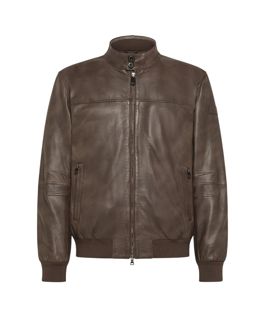 PEUTEREY Vintage Short Fit Leather Bomber Jacket
