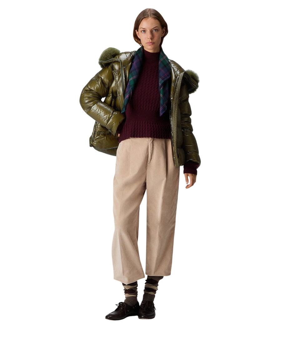 PEUTEREY Medium Length Puffer Jacket with Detachable Fur Trim