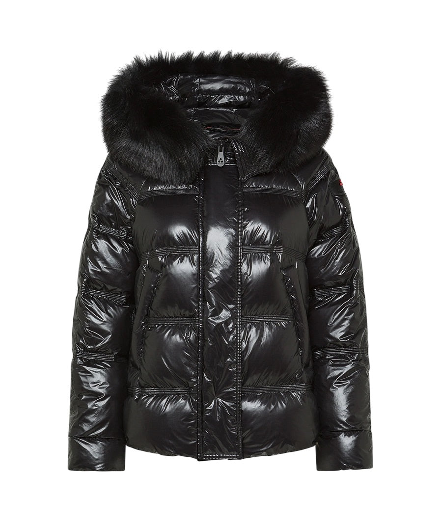 PEUTEREY Medium Length Puffer Jacket with Detachable Fur Trim