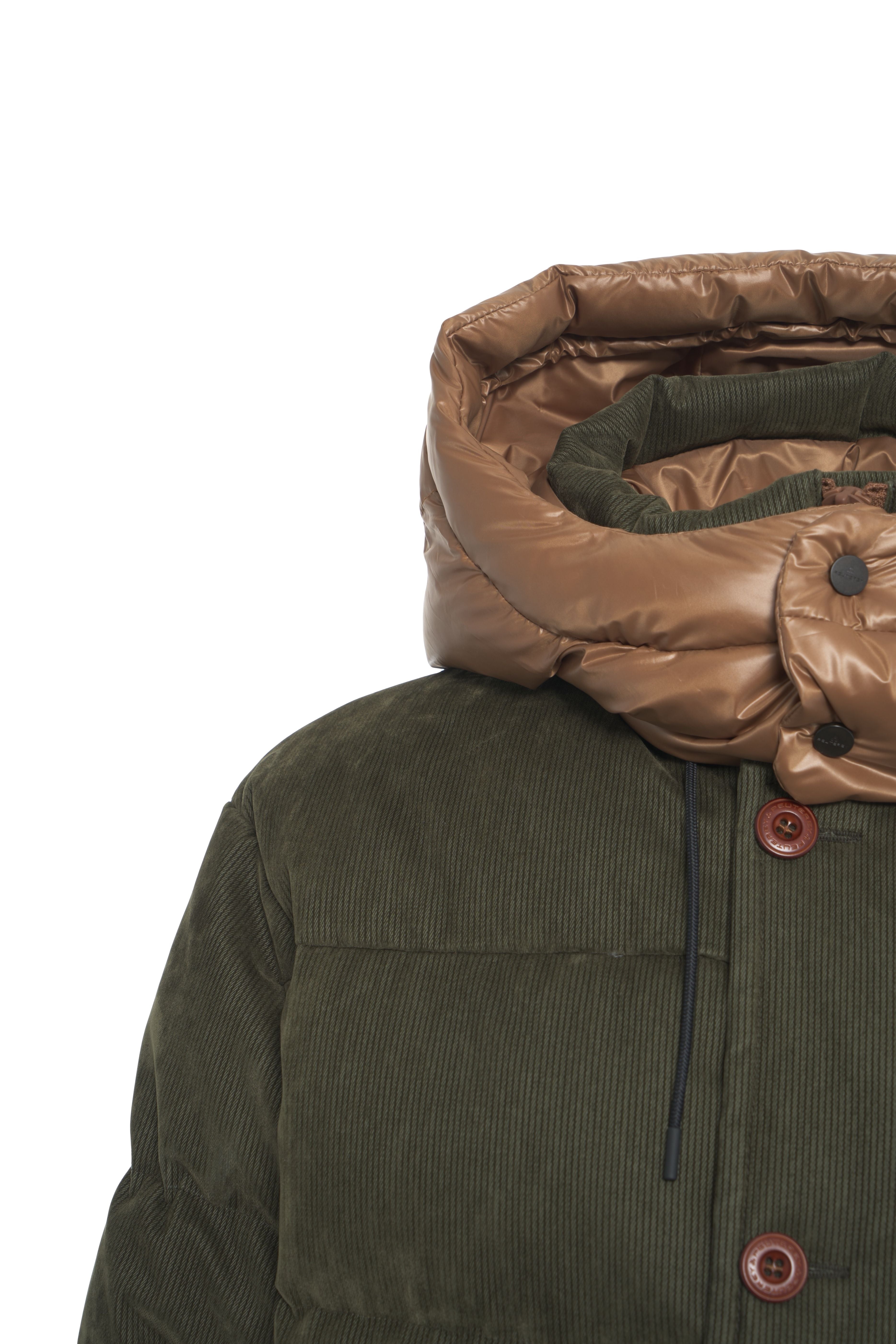 PEUTEREY Quilted Corduroy Puffer Jacket with Removable Hood