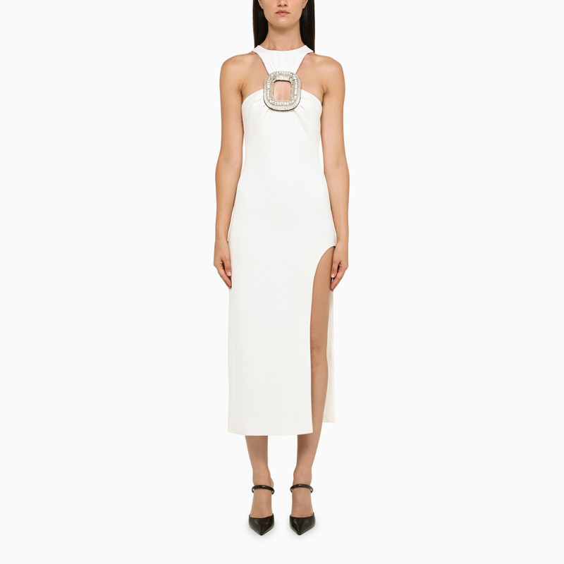 DAVID KOMA Asymmetrical Midi Dress with Rhinestone Detail
