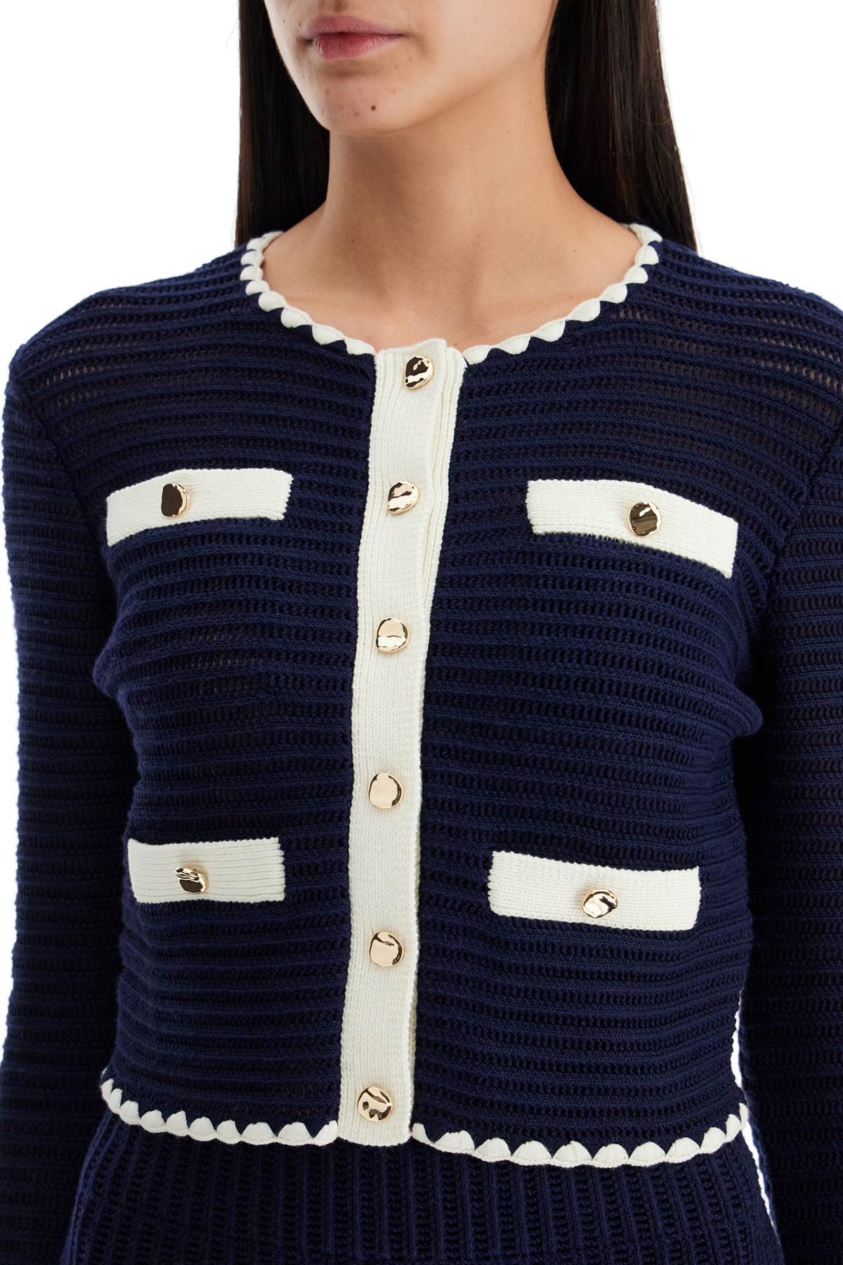 SELF-PORTRAIT Crochet Contrast Trim Cardigan