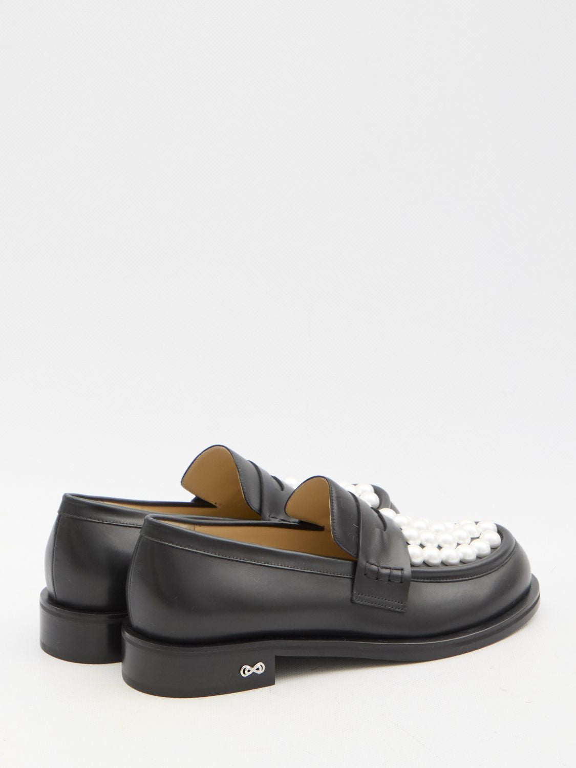 MACH & MACH Elegant Square Heel Loafers with Pearl Embellishments