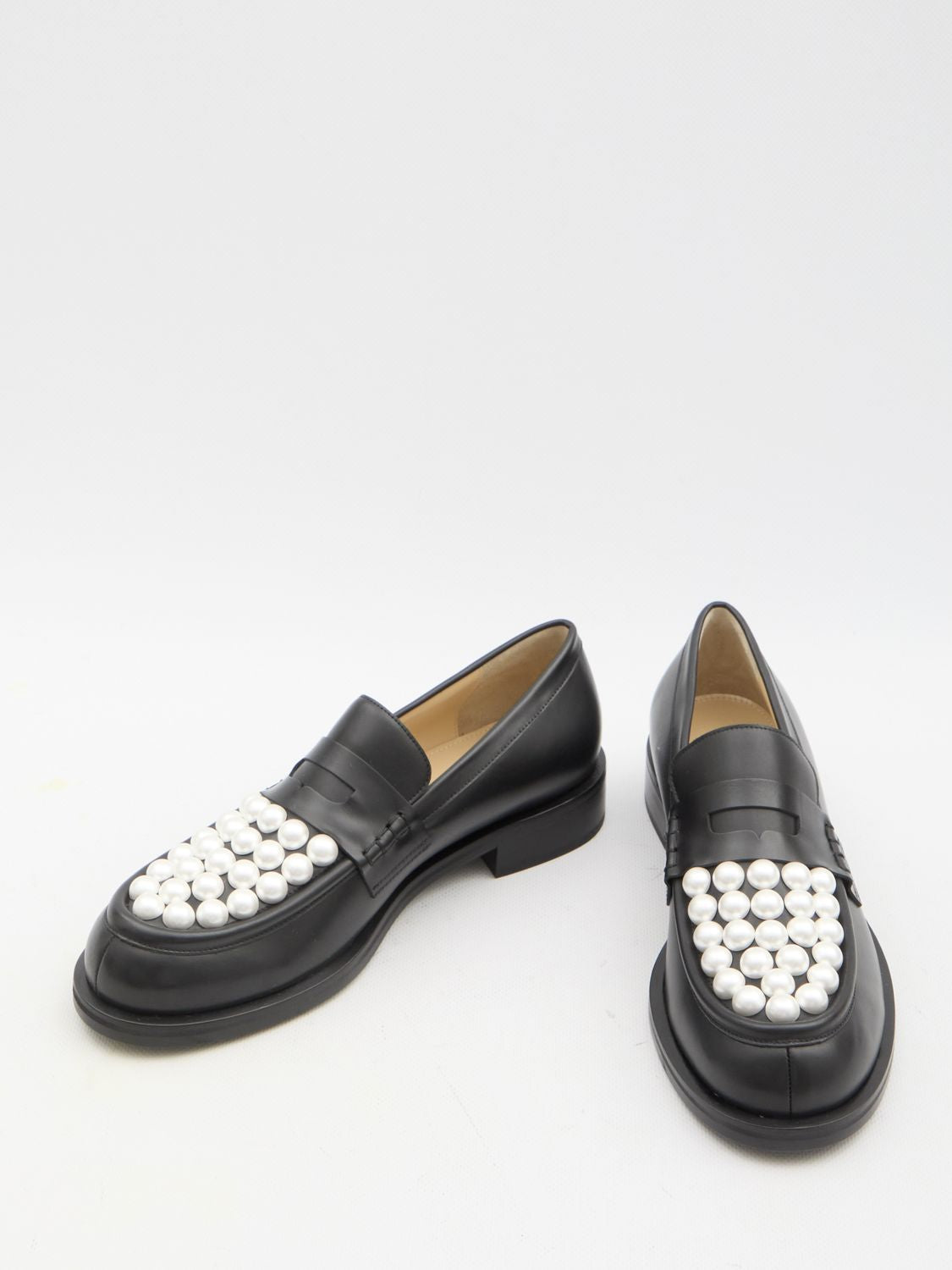 MACH & MACH Elegant Square Heel Loafers with Pearl Embellishments