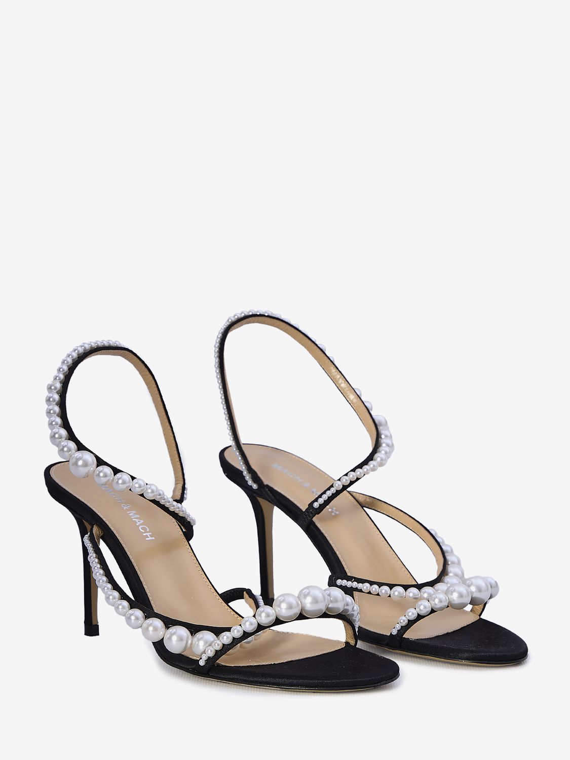 MACH & MACH Mini Sandals with Pearl Accents and Thin Heels - 8.5cm