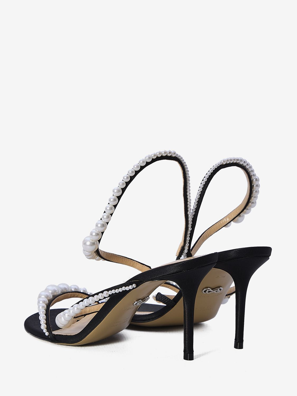 MACH & MACH Mini Sandals with Pearl Accents and Thin Heels - 8.5cm